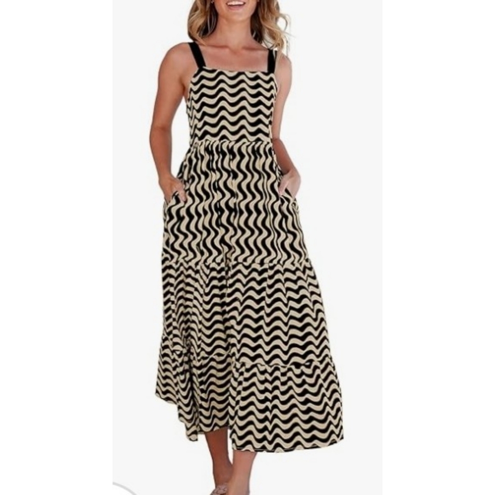 Sleeveless Wavy Maxi dress Tan & Black Size S